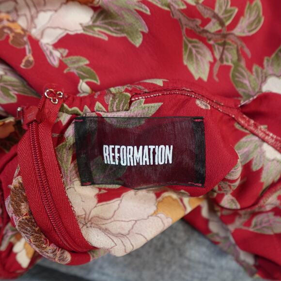 Reformation Dress Womens 0 Petite Canopy Canton Floral Off Shoulder Red Mini - Picture 7 of 8